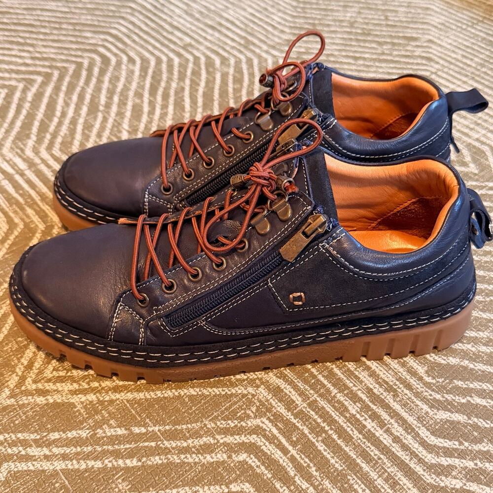 Spring Step Lauria Leather Comfort Sneakers Women’s EU 41 US 10 Navy Side Zip